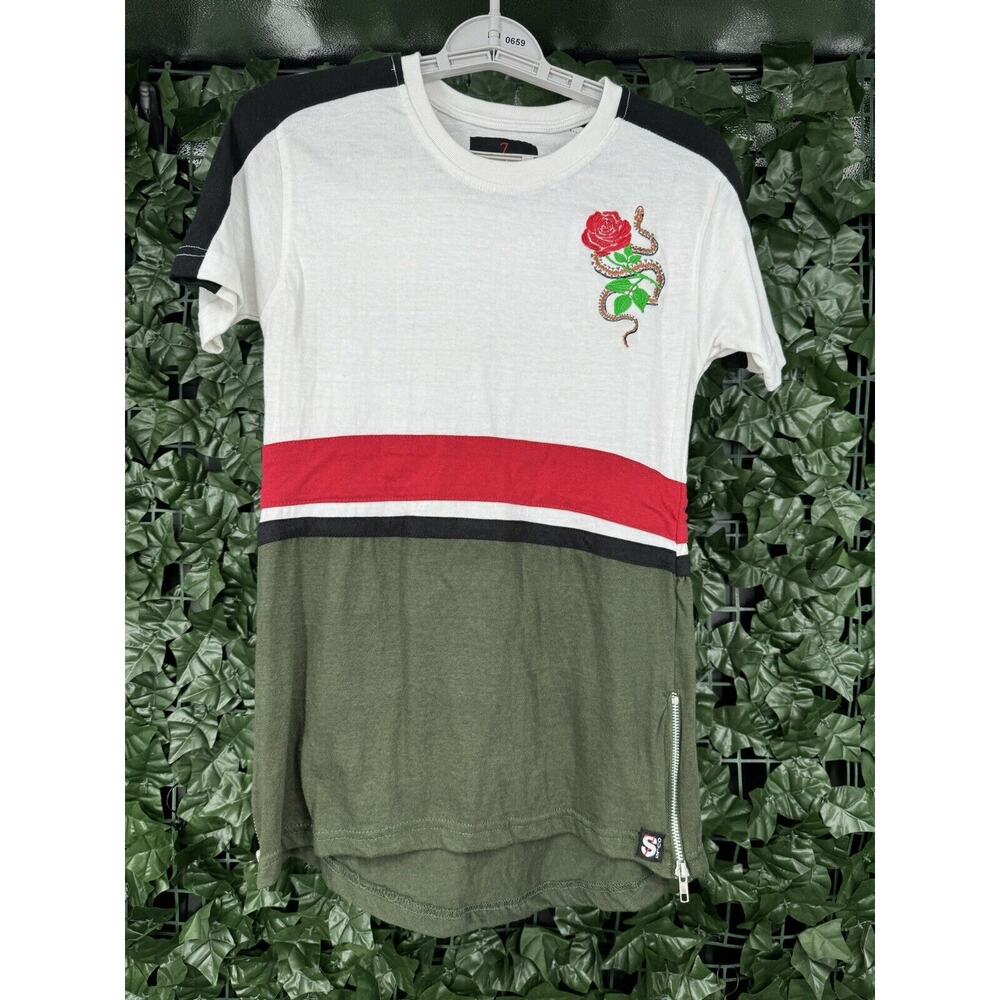 Boys Kids 7 SEVEN SOULS Short Sleeve Pocket T-Shirt Tee Sz Medium (10/12) Zipper